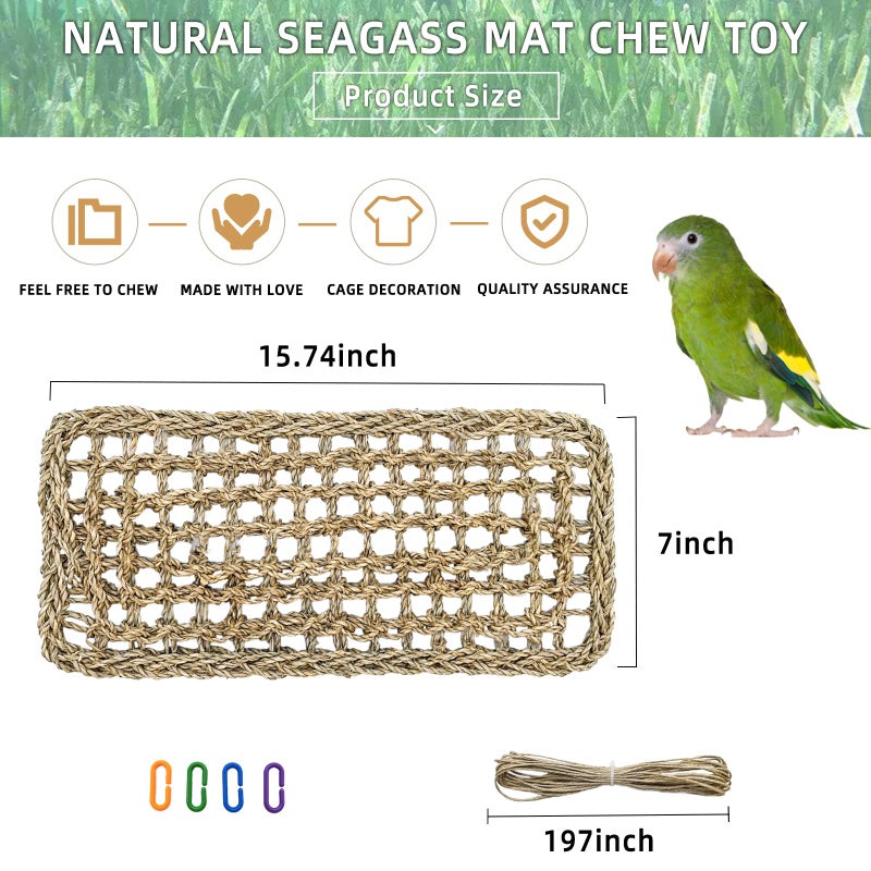 Hamiledyi Bird Seagrass Mat 16 Ã— 7" Parrot Natural Grass Woven Net Hammock Parakeet Climbing Rope Ladder Mat Chew Toys Cage Accessories for Pigeon Cockatiel Conure Budgie Cockatoo Rat Hamster - Image 2