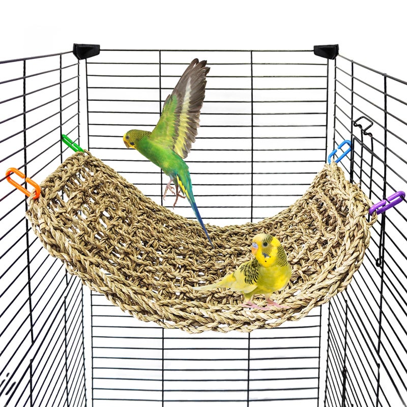 Hamiledyi Bird Seagrass Mat 16 Ã— 7" Parrot Natural Grass Woven Net Hammock Parakeet Climbing Rope Ladder Mat Chew Toys Cage Accessories for Pigeon Cockatiel Conure Budgie Cockatoo Rat Hamster - Image 1