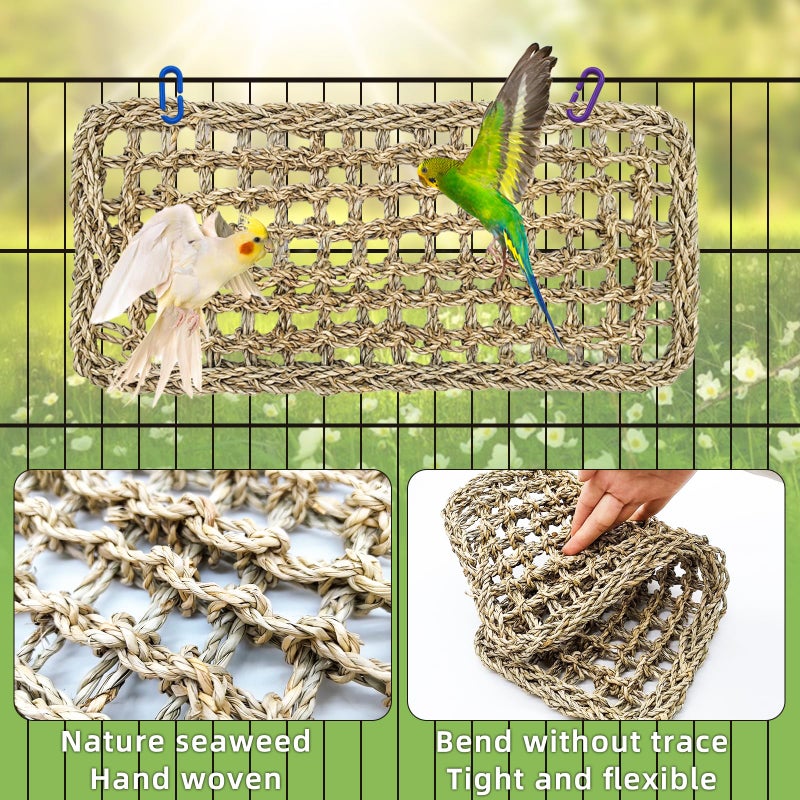 Hamiledyi Bird Seagrass Mat 16 Ã— 7" Parrot Natural Grass Woven Net Hammock Parakeet Climbing Rope Ladder Mat Chew Toys Cage Accessories for Pigeon Cockatiel Conure Budgie Cockatoo Rat Hamster - Image 5