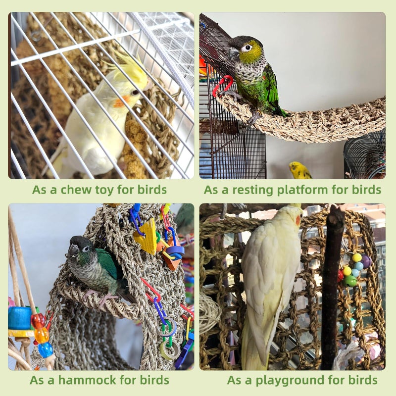 Hamiledyi Bird Seagrass Mat 16 Ã— 7" Parrot Natural Grass Woven Net Hammock Parakeet Climbing Rope Ladder Mat Chew Toys Cage Accessories for Pigeon Cockatiel Conure Budgie Cockatoo Rat Hamster - Image 3
