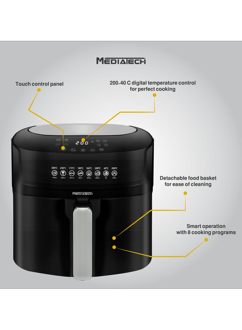 Mediatech Air Fryer | 1800W | 7.2L Basket | Touch Control | Rapid Air Convection Fan | Detachable Non-Stick Drawer & Basket | 40-200 degC | MT-AF2000 - Image 3