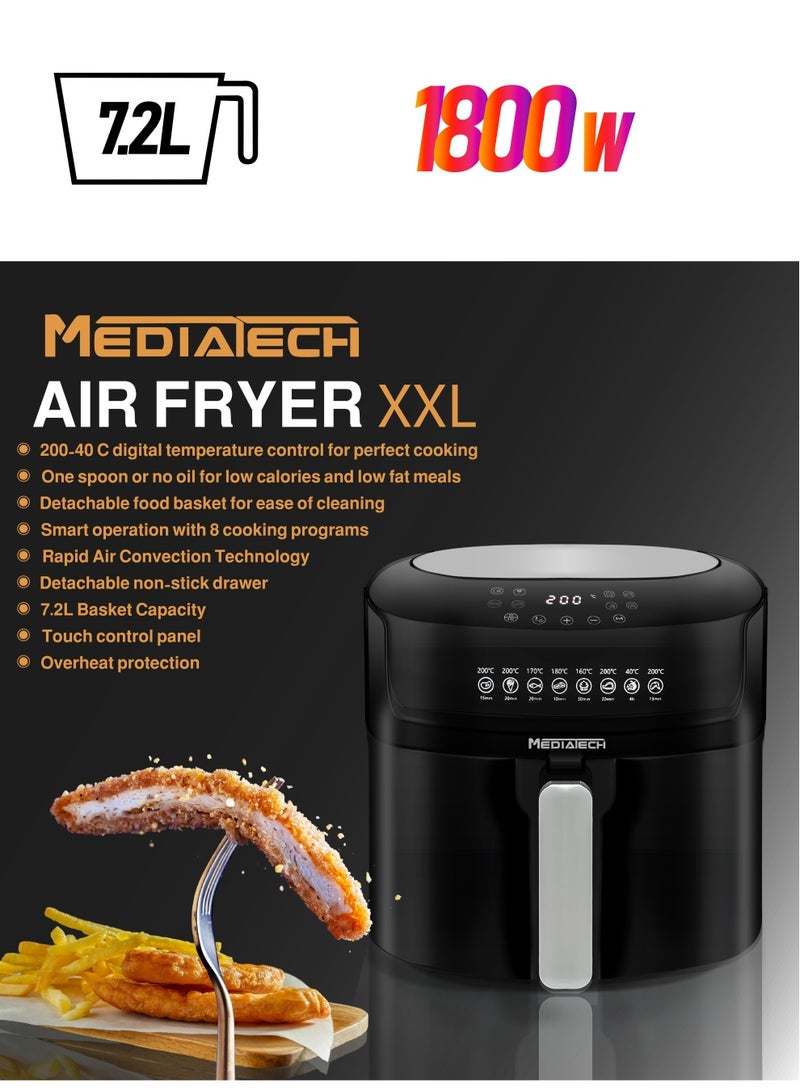 Mediatech Air Fryer | 1800W | 7.2L Basket | Touch Control | Rapid Air Convection Fan | Detachable Non-Stick Drawer & Basket | 40-200 degC | MT-AF2000 - Image 1