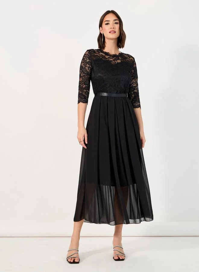 Styli Lace Bodice Midi Dress