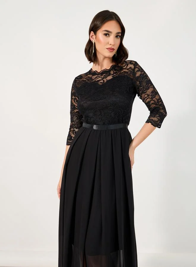 Styli Lace Bodice Midi Dress