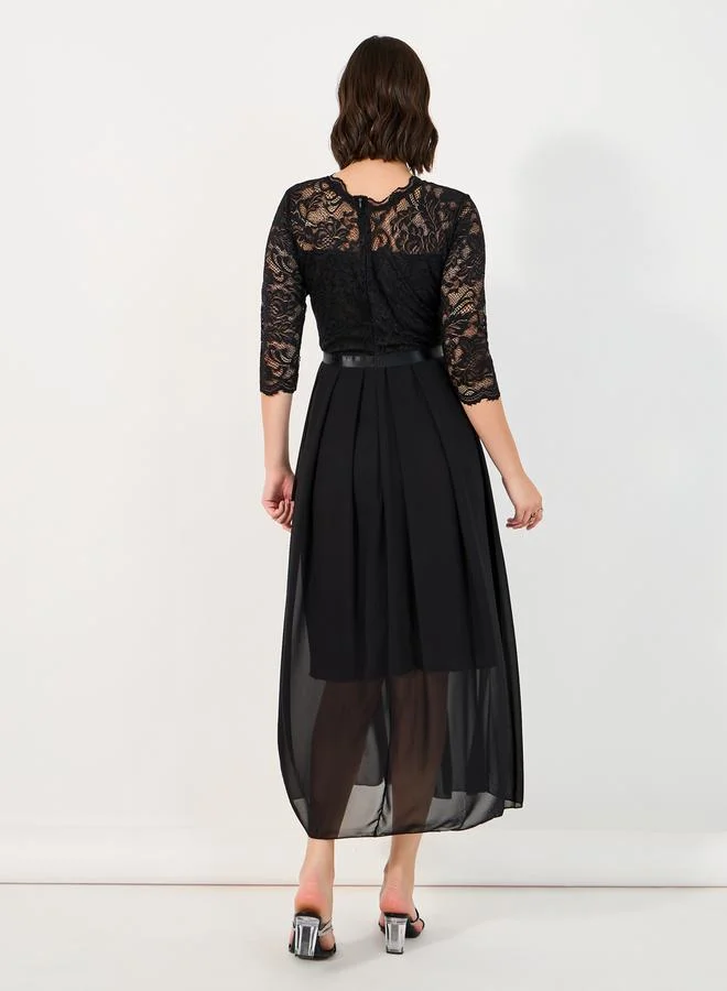 Styli Lace Bodice Midi Dress