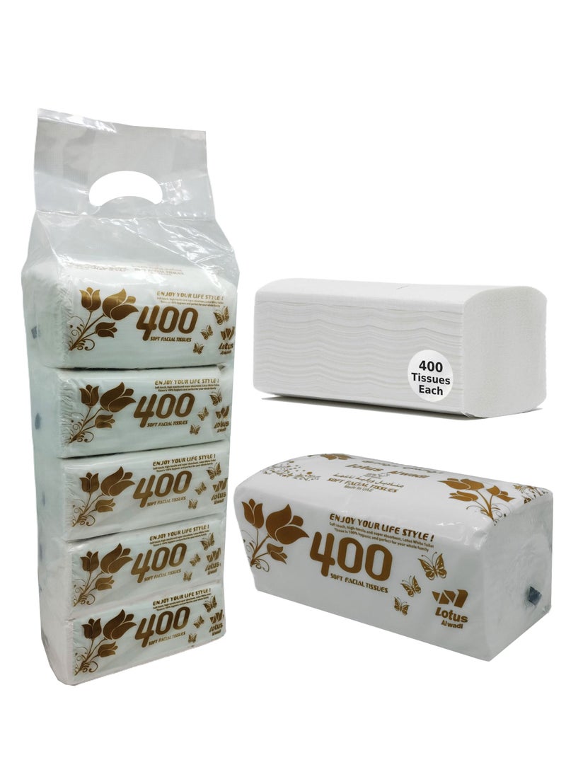 Lotus Alwadi 400 Sheet, Super Soft Facial Tissue, 2-Ply, 4 Packs per Bundle (Total of 2000 Tissues) - Lotus Alwadi - Image 1