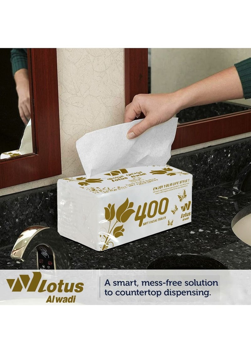 Lotus Alwadi 400 Sheet, Super Soft Facial Tissue, 2-Ply, 4 Packs per Bundle (Total of 2000 Tissues) - Lotus Alwadi - Image 2