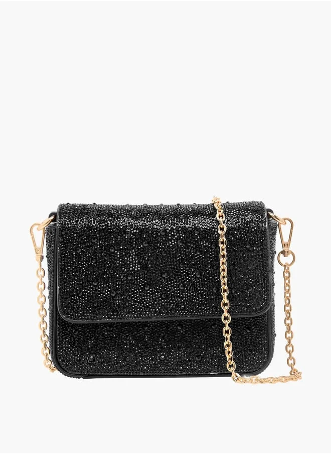 سيليست Women Embellished Crossbody Bag with Flap Closure and Adjustable Strap