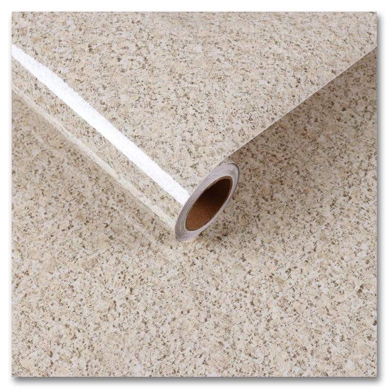 CRE8TIVE Glossy Granite Contact Paper for Countertops Light Brown Granite Wallpaper Peel and Stick Countertops Removable Waterproof Vinyl Marble Contact Paper for Bathroom Cabinets Shelves 12x354