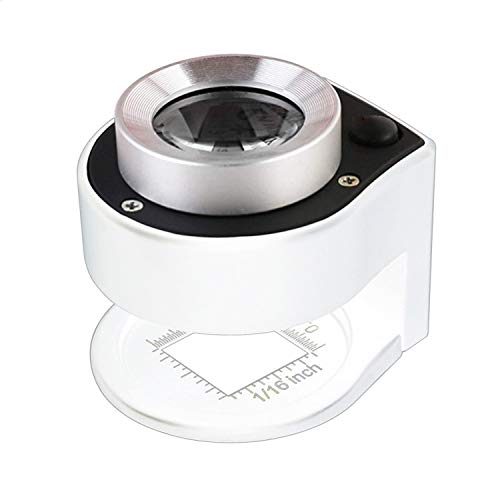 30X Loupe Magnifier with 6 LightDesktop Portable Metal Magnifier Folding Scale Sewing Magnifing Glass for Textile Optical Jewelry Tool Coins Currency White