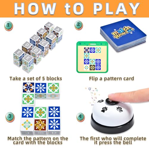 varbertos Wooden Matching Game Puzzle Games, Pattern Block Match Puzzles Building Cubes with Bell for Kids and Adults Toys Board Games for Family Night - Image 4