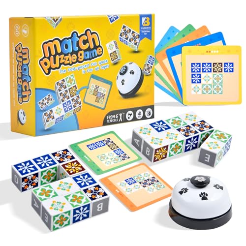 varbertos Wooden Matching Game Puzzle Games, Pattern Block Match Puzzles Building Cubes with Bell for Kids and Adults Toys Board Games for Family Night - Image 1
