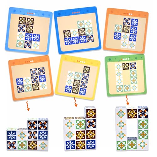 varbertos Wooden Matching Game Puzzle Games, Pattern Block Match Puzzles Building Cubes with Bell for Kids and Adults Toys Board Games for Family Night - Image 2