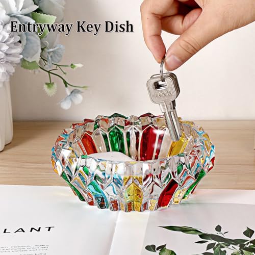 GUSHBIN Colorful Key Bowl for Entryway Glass Crystal Decorative Bowl Table Jewelry Dish for Chocolate Candy Storage Bowl Centerpiece for Coffee Table Dressing Table Home Decor - Image 2