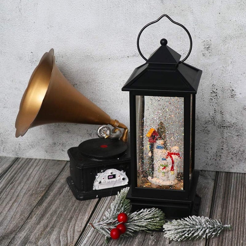 Eldnacele Christmas Snow Globe Lantern with Music, Battery Operated Lighted Swirling Glitter Water Lantern with Timer for Christmas Home Decoration, Snowman - Image 5