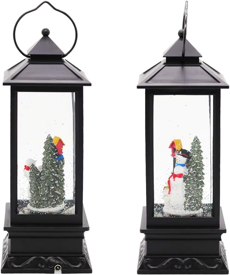 Eldnacele Christmas Snow Globe Lantern with Music, Battery Operated Lighted Swirling Glitter Water Lantern with Timer for Christmas Home Decoration, Snowman - Image 3