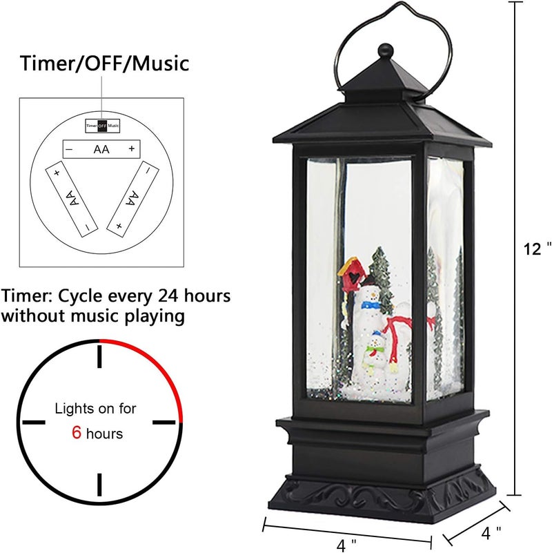 Eldnacele Christmas Snow Globe Lantern with Music, Battery Operated Lighted Swirling Glitter Water Lantern with Timer for Christmas Home Decoration, Snowman - Image 2