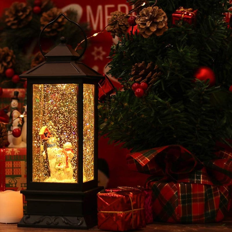 Eldnacele Christmas Snow Globe Lantern with Music, Battery Operated Lighted Swirling Glitter Water Lantern with Timer for Christmas Home Decoration, Snowman - Image 4