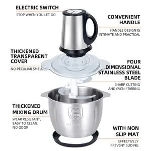 HaRvic HaRvic Stainless Steel Electric Meat Grinders with Bowl Heavy for Kitchen Food Chopper Vegetable Fruit Mixer Blender Chopper Juicer for OnionNuts Blender Meat Grinder Steel with Handle 3ltr 3 LTR  - Image 3