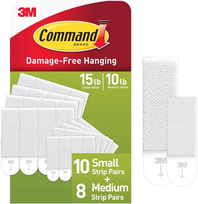 Command 10 lb & 5 lb Medium and Small Picture Hanging Strips 18 Assorted Pairs (36 Strips), Damage-Free Hanging Picture Hangers, Wall Hanging Strips for Christmas Decorations - Image 1