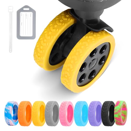 DIGIGRE Luggage Wheel Covers, 8 PCS Silicone Wheel Protector Covers for 2-2.6 inches 8-Spinner Wheels, Wear-Resistant, Anti-Noise, Yellow - Image 1