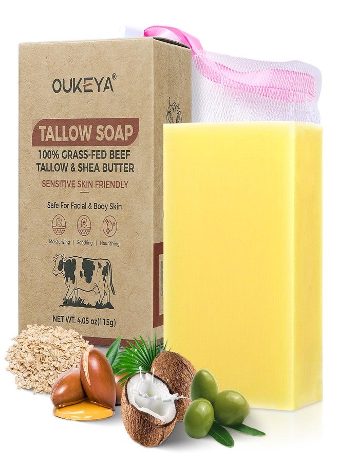 OUKEYA Beef Tallow Soap Bar Gentle Cleansing & Hydrating for Face & Body, Bath Soap for Dry, Sensitive Skin,Chemical-Free, Cruelty-Free,4.05oz(1Pack - Image 1