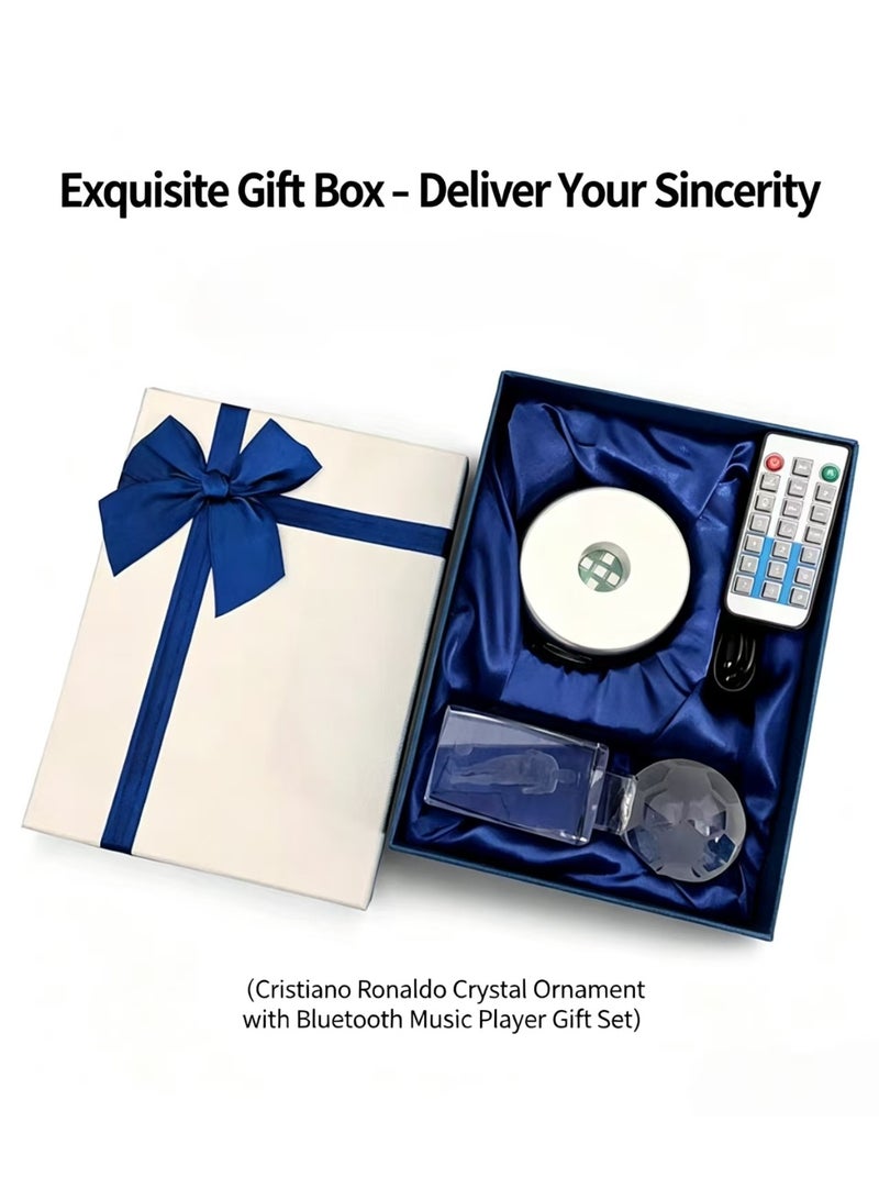 Cristiano Ronaldo K9 Crystal Football Ornament with Bluetooth Speaker & LED Light Base, CR7 Engraved Figure - Image 2