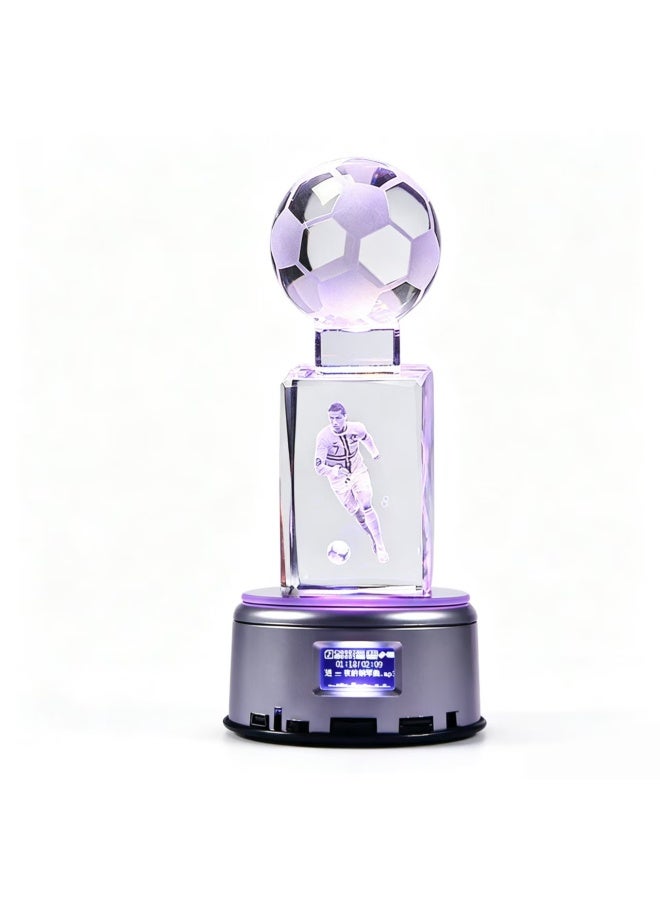 Cristiano Ronaldo K9 Crystal Football Ornament with Bluetooth Speaker & LED Light Base, CR7 Engraved Figure - Image 1