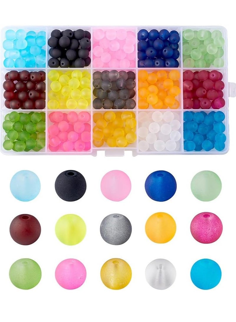 حوالي 400 قطعة/صندوق 15 لون زجاج بلوري شفاف مجموعة خرز مستديرة 8 مللي متر