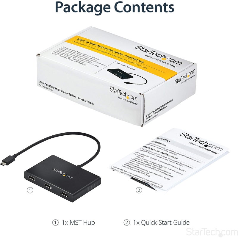 Startech.com StarTech.com 3-Port USB-C Multi-Monitor Adapter, USB Type-C to 3x HDMI MST Hub, Triple 1080p 60Hz HDMI Laptop Display Extender / Splitter, Extra-Long Built-In Cable, Windows Only (MSTCDP123HD)  - Image 5