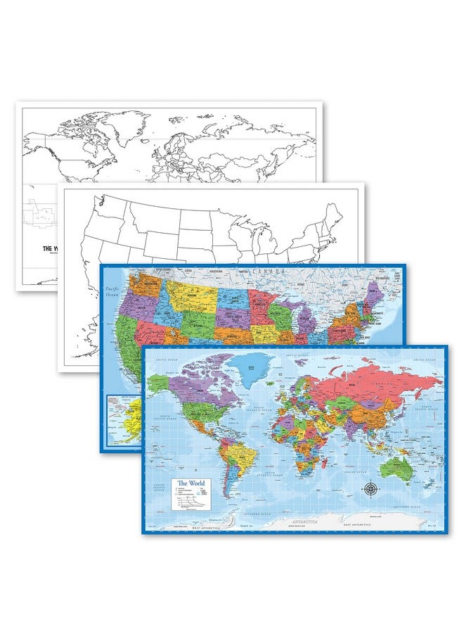 Palace Learning 4 Pack - Usa & World Map Blank Outline Posters + World & Usa Maps [Blue Ocean] (Laminated, 18" X 29")  - Image 1