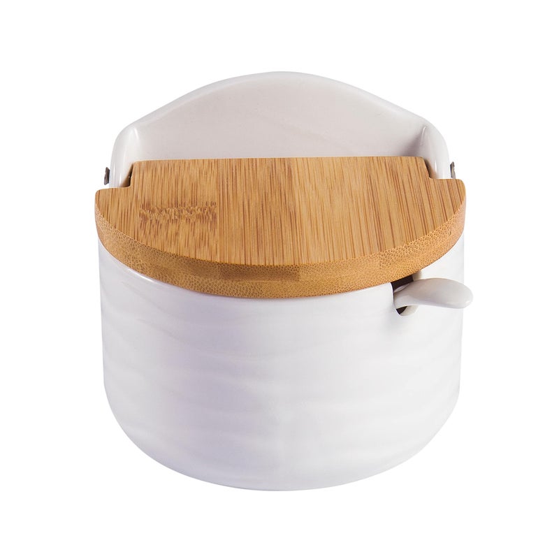 Lucky Goddness Ceramic Sugar Salt Bowl with Bamboo Lid and Spoon LUCKY GODDNESS 91 fl oz Porcelain Container Jar for Pepper with Chalkboard Label for Housewarming 