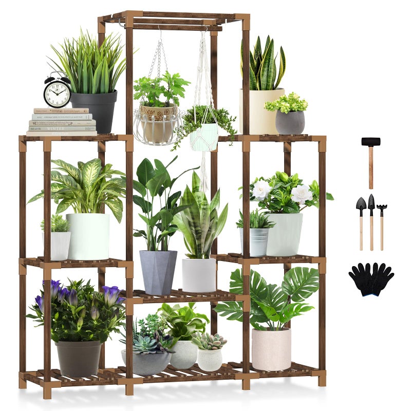 Uneedem Plant Stand Indoor Outdoor Tall Shelf for Multiple Plants 8 Tiers 12 Pot Large Rack Pine Wood Corner Plant/Flower Holder for Room Corner Balcony - Image 1