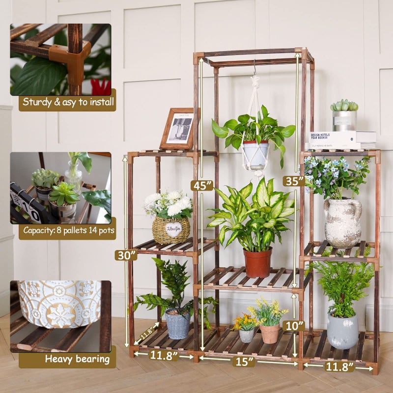 Uneedem Plant Stand Indoor Outdoor Tall Shelf for Multiple Plants 8 Tiers 12 Pot Large Rack Pine Wood Corner Plant/Flower Holder for Room Corner Balcony - Image 3