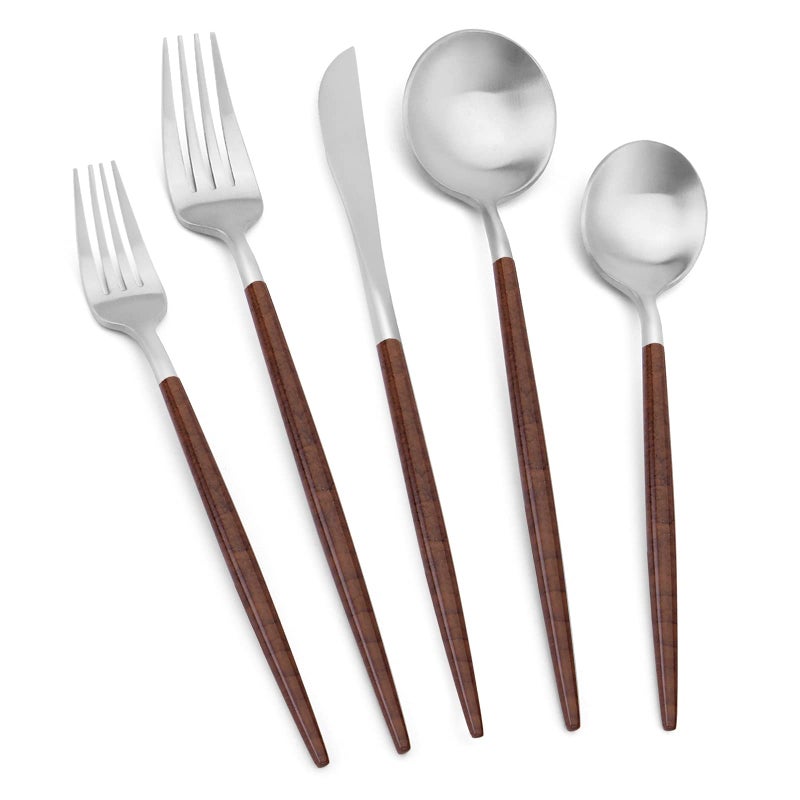 Vanys Silverware Set with black handle, Vanys 30 Piece Stainless Steel Cutlery Flatware Set, Kitchen Utensil Sets for 6, Tableware With Knife Spoons And Forks Set, Satin Finished Polished - Image 1