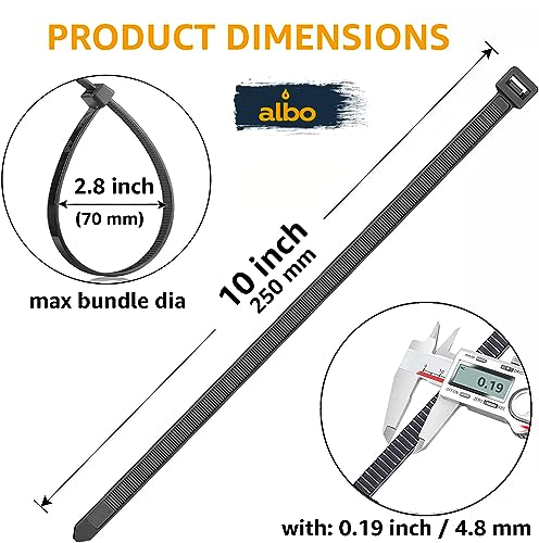 ALBO Zip Ties Black 10 Inch 1000 Pack 50 lb, Long Plastic Cable Ties Thick 0.19 Inch Tie Wraps Heavy Duty UV Resistant Nylon Wire Ties for Indoor and Outdoor - Image 2
