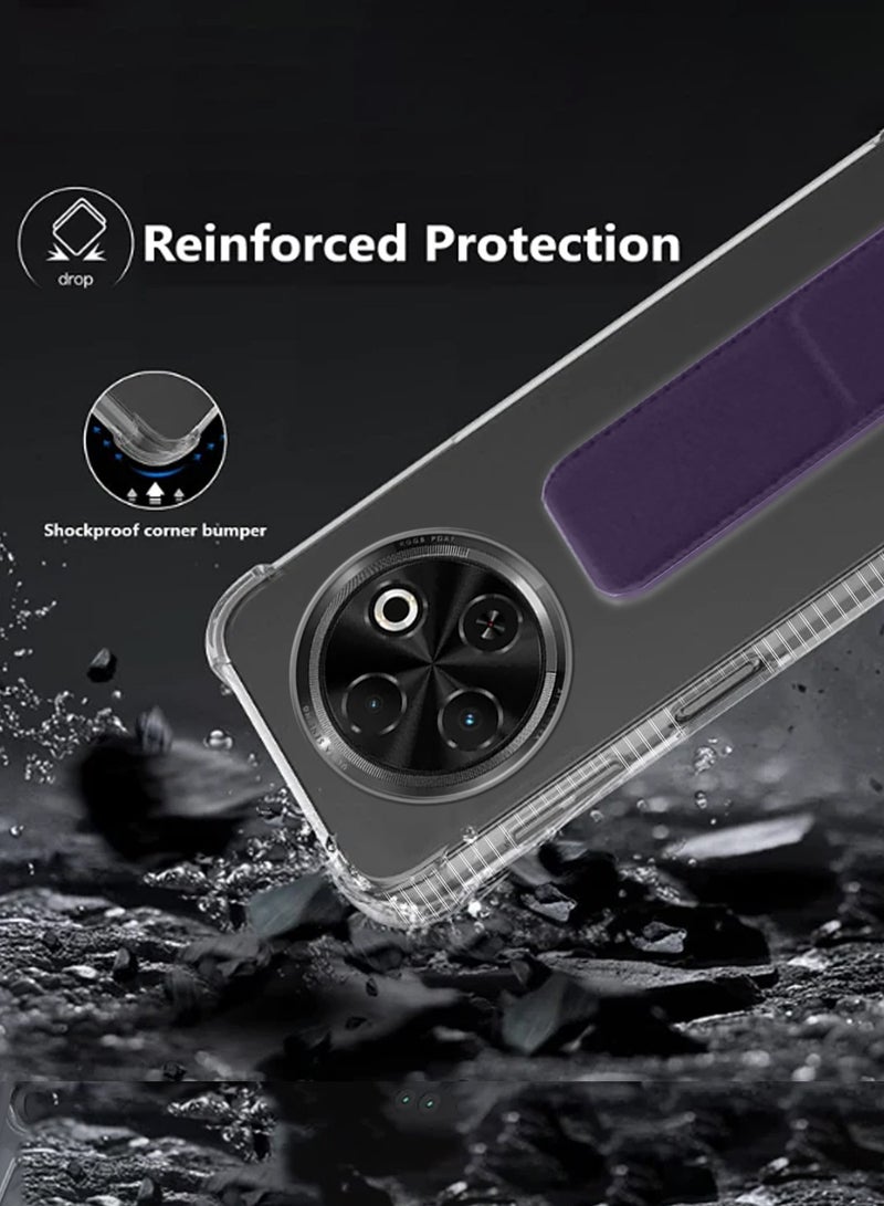 دبليو تيك غطاء غطاء وسادة هوائي بمقبض يدوي من Tecno Spark 30C 5G 2024 TPU - شفاف / بنفسجي باذنجان - Image 3