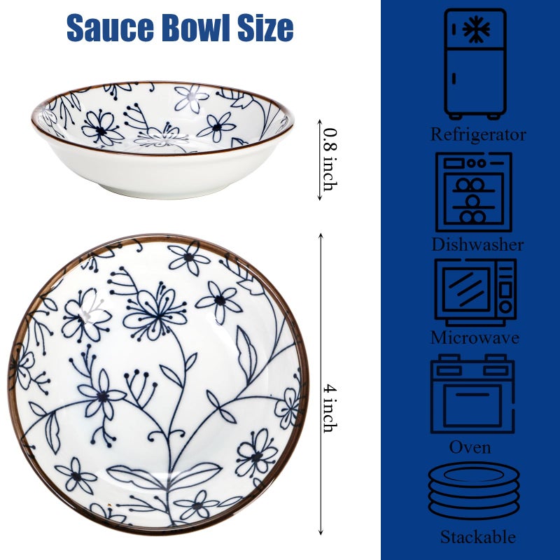 ZENFUN 12 Pcs Soy Sauce Dishes, Tiny Bowls, 3 oz Dipping Bowls for Condiment Sushi, Elegant Mini Bowl for Side Dish, Ketchup, Appetizer Plates, Ceramic, Blue and White - Image 2