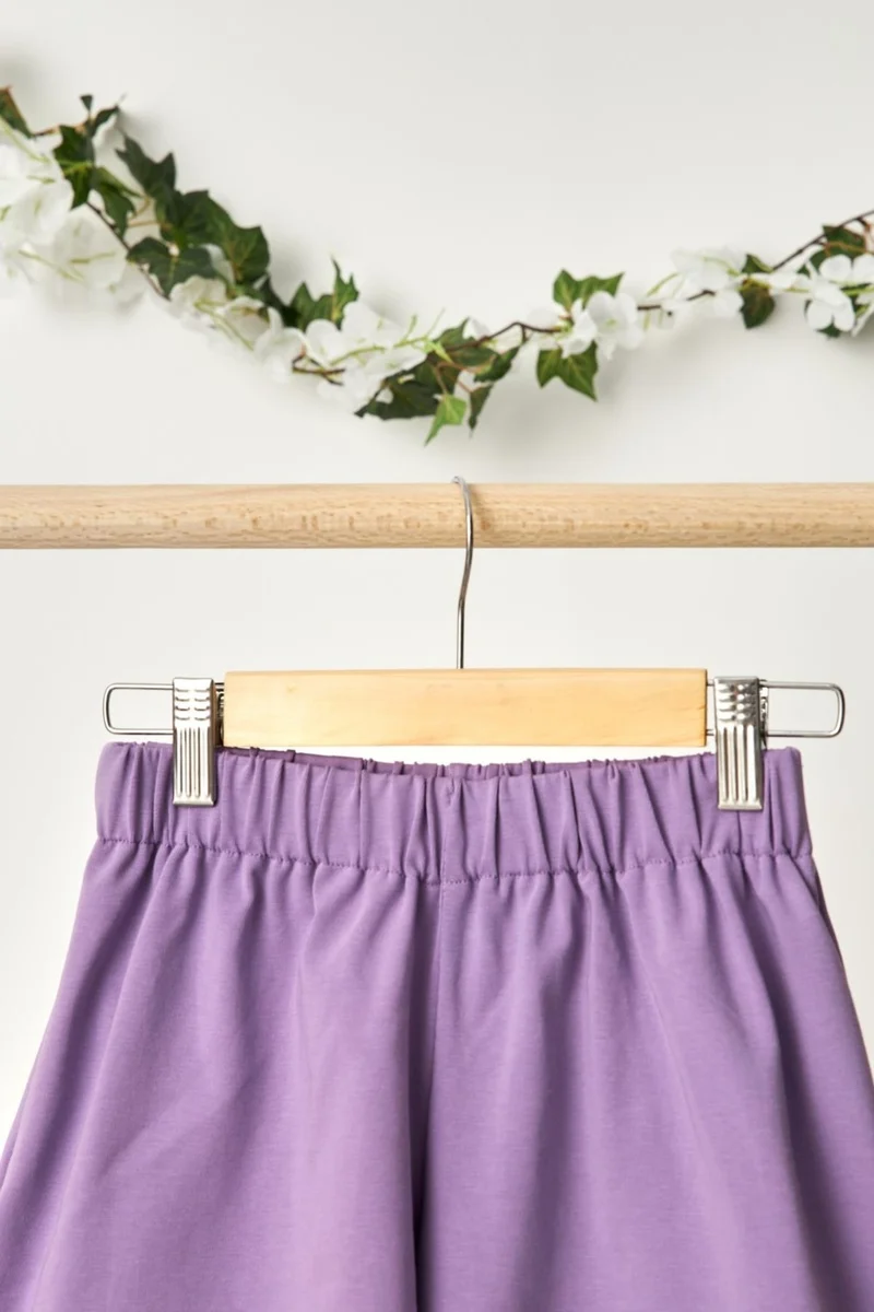 Babygiz Lilac Girls' Elastic Waist Pocket Soft Comfortable Lightweight 100% Cotton Combed Cotton Shorts