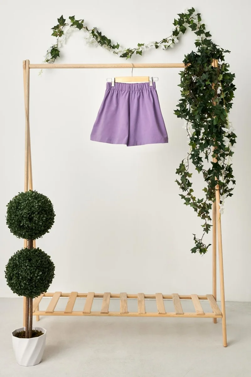 Babygiz Lilac Girls' Elastic Waist Pocket Soft Comfortable Lightweight 100% Cotton Combed Cotton Shorts