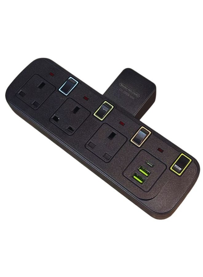 3 Way Multi Plug Extension Socket,3 Way Electrical Outlet Extender With 2 USB 1PD Type C,Wall Charger,Universal Plug Adapter,Charging Station for Home,Office,Kitchen,Individually Switched,13A Heavy Duty Extention Socket ((3UK-2USB 1PD Type C)) ((Black)) - Image 1