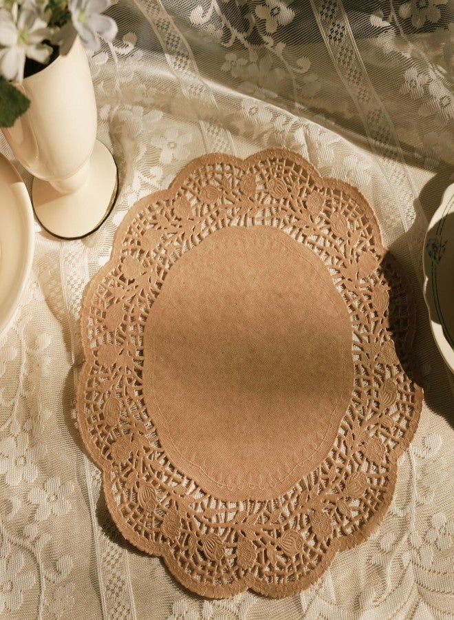 Phantomon 100 Pcs 12 Inch Brown Lace Paper Doilies - Disposable Natural Undyed Paper Placemats Uncolored, Eco-Friendly for Cakes, Dessert, Dining Table, Weddings, Birthday Parties - Image 2