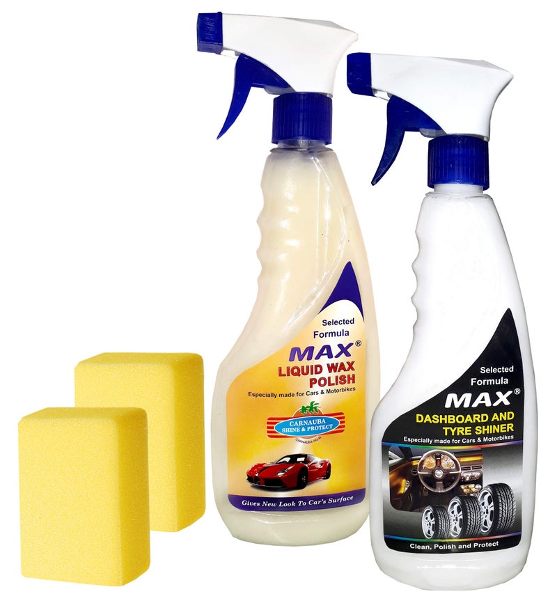 MAX Essential Car Care Kit (Pack of 4 Pieces) - Conatins 500 ML Each of Dashboard/Tyre Shiner and Liquid Wax Polish and 2 Foam Applicators for Polishing and Waxing Your Cars - Image 5