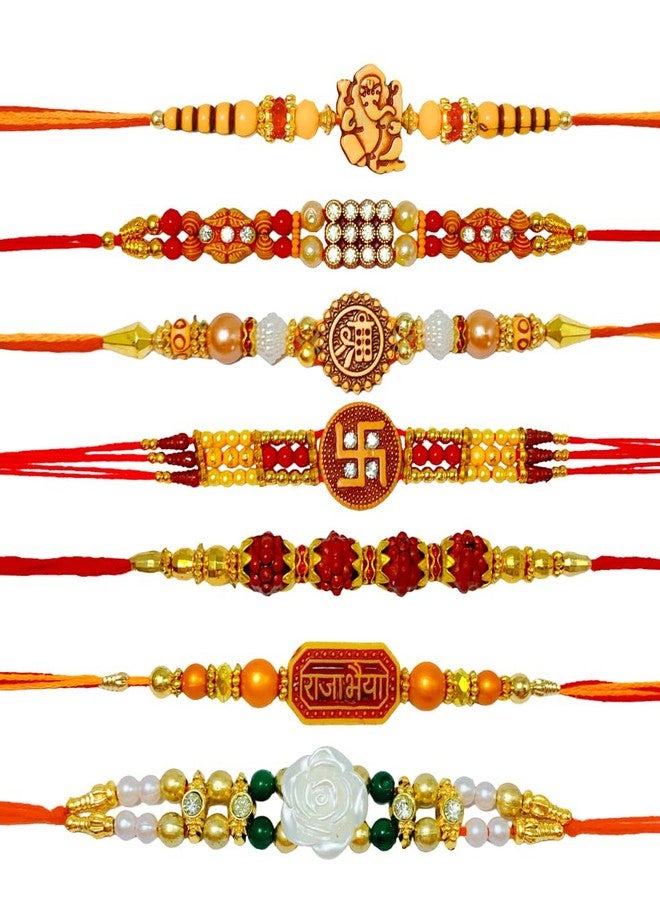 Sesonby Set Of 7 Rakhi Brother Rakhi For Brother Rakhis For Kids Boys Rakhis | rakhiS for brother and bhabhi | rakhi combo | bhaiya bhabhi rAkhi #7Mix9 No. - Image 1