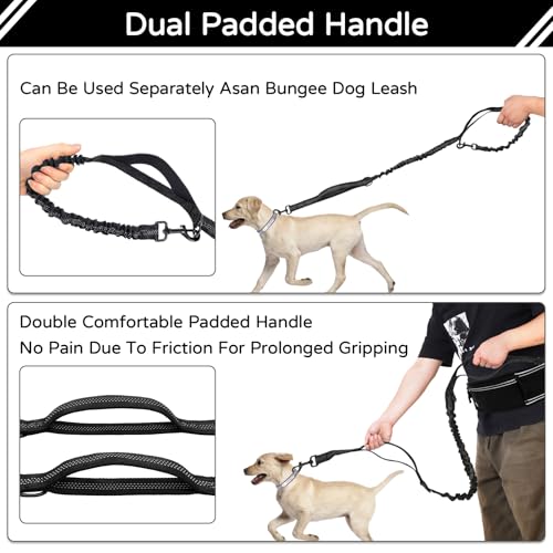 Skmeditec Hands Free Dog Leash with Waist Bag for Large Dog Walking, Shock Absorbing Bungee Leash with Zipper Pouch for Running, Dual Padded Handles & Adjustable Waist Belt - Image 4