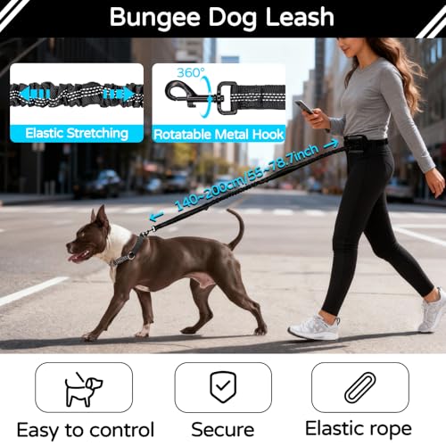 Skmeditec Hands Free Dog Leash with Waist Bag for Large Dog Walking, Shock Absorbing Bungee Leash with Zipper Pouch for Running, Dual Padded Handles & Adjustable Waist Belt - Image 2