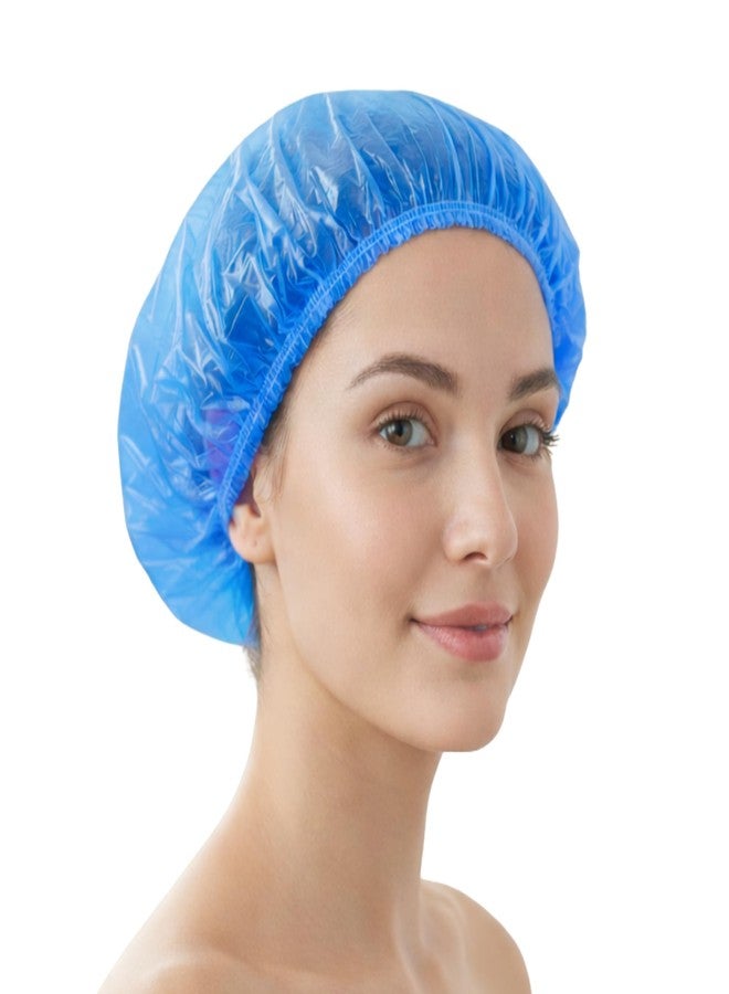 C-Cure Disposable Shower Cap |Waterproof Bath Cap for Women and Men |Size 18” Large, Keeps hair Dry, use and throw Shower Cap, for use at Home, Hotel, Hair Dye, Salon & Spa (Blue Pack of 100) - Image 1
