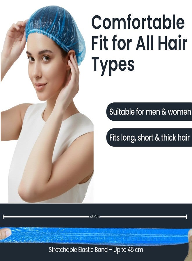 C-Cure Disposable Shower Cap |Waterproof Bath Cap for Women and Men |Size 18” Large, Keeps hair Dry, use and throw Shower Cap, for use at Home, Hotel, Hair Dye, Salon & Spa (Blue Pack of 100) - Image 3