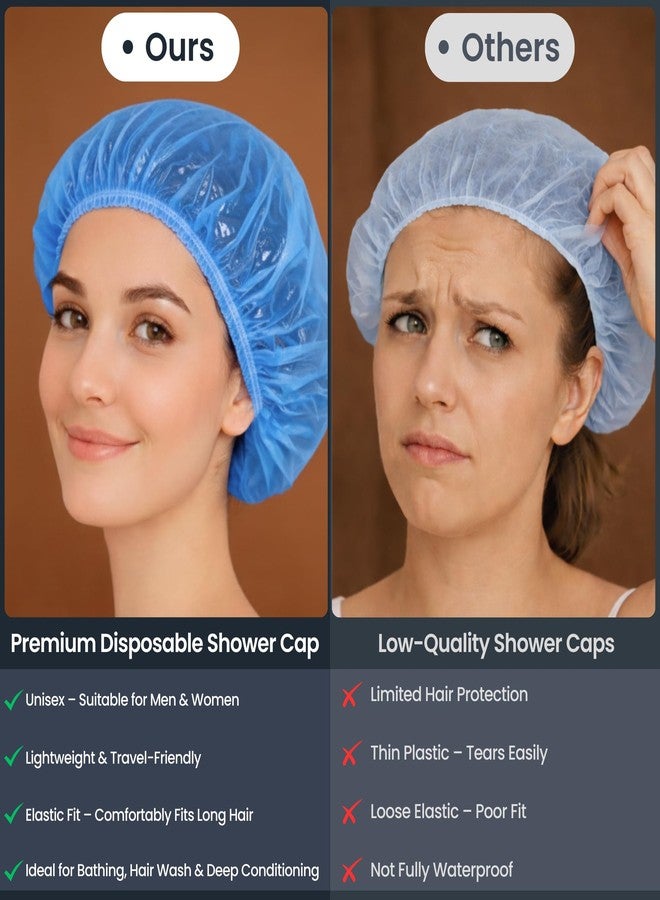 C-Cure Disposable Shower Cap |Waterproof Bath Cap for Women and Men |Size 18” Large, Keeps hair Dry, use and throw Shower Cap, for use at Home, Hotel, Hair Dye, Salon & Spa (Blue Pack of 100) - Image 4