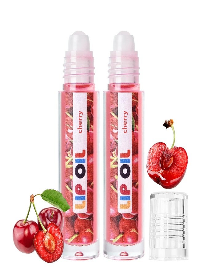 FREEORR 2Pcs Fruity Flavors Rolly Lip Gloss, Classic Roller-Ball Design, Hydrating and Moisturizing Lip Balm, Nourishing Shine, Natural Lip Care Fruit Lips Oils for Dry and Chapped Lips- CHERRY - Image 1